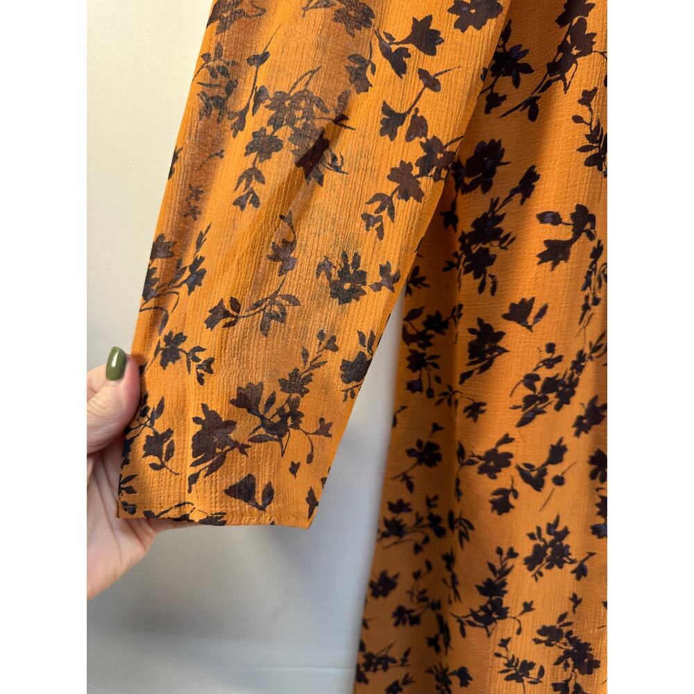 Kimchi Blue Orange Fall Floral Mini Dress L Tie Back Long Sleeve Fall Boho Style - Picture 2 of 11
